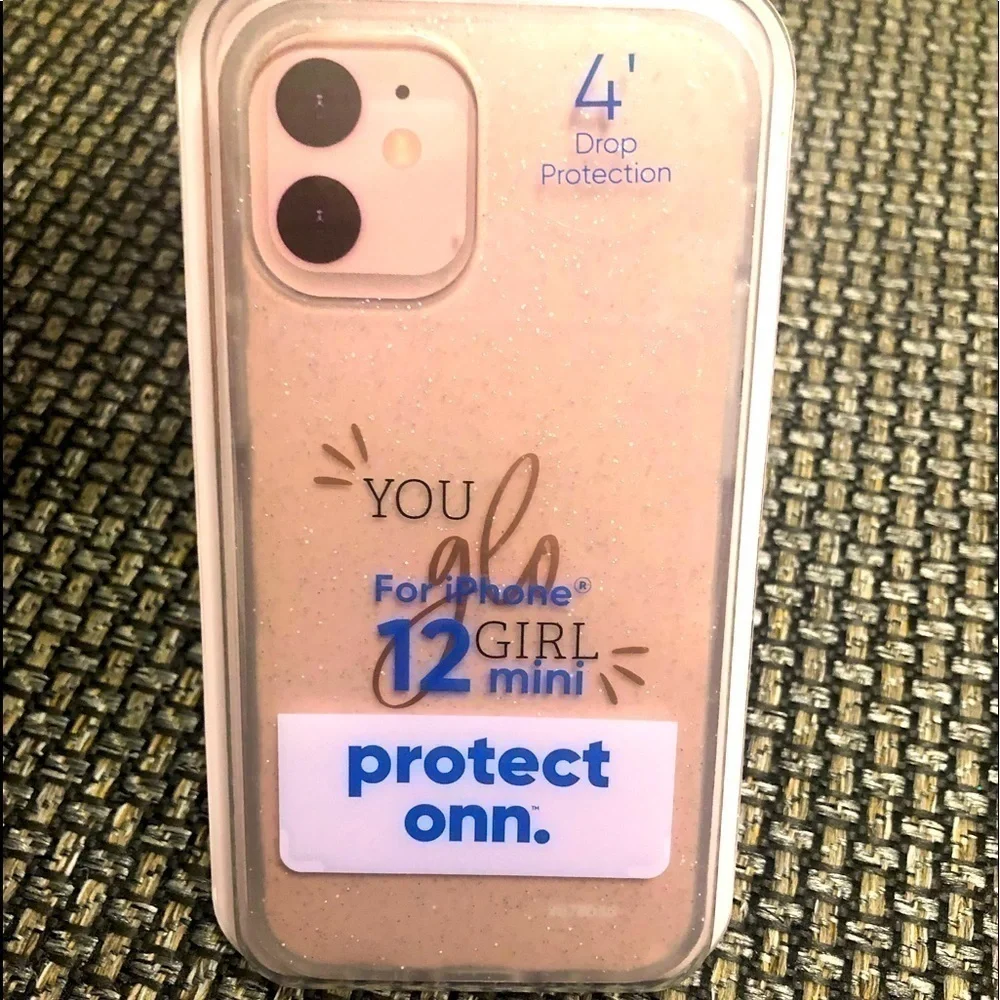 iPhone 12 mini phone case. Clear glittery says you glo girl on the back